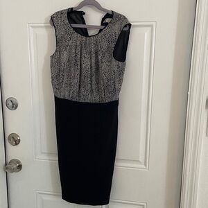 LOFT Black and White Sleeveless Midi Dress